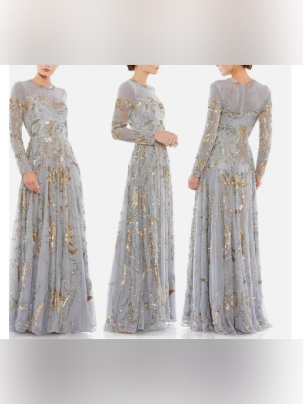 MAC DUGGAL Long Sleeve Embellished Illusion Evening Gown Sz: 6
